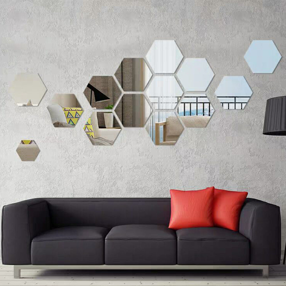 Sticker mural miroir acrylique hexagonal