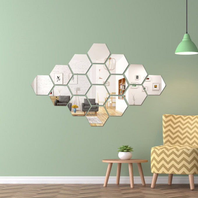 Sticker mural miroir acrylique hexagonal