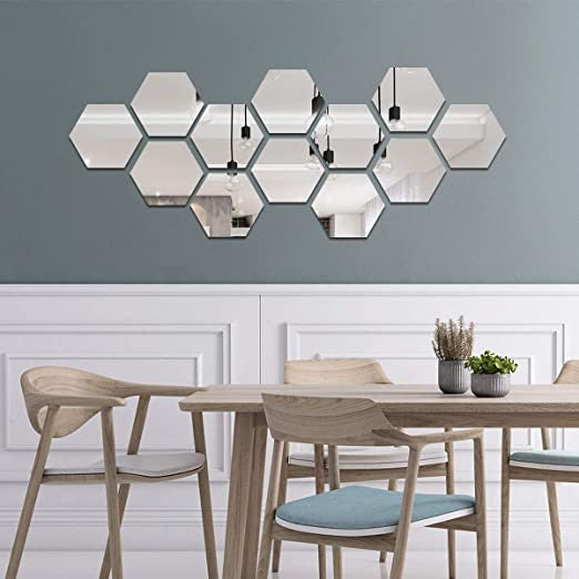 Sticker mural miroir acrylique hexagonal