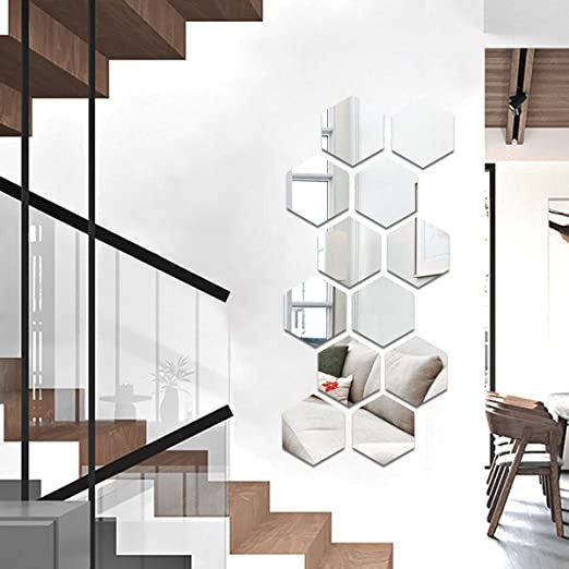 Sticker mural miroir acrylique hexagonal